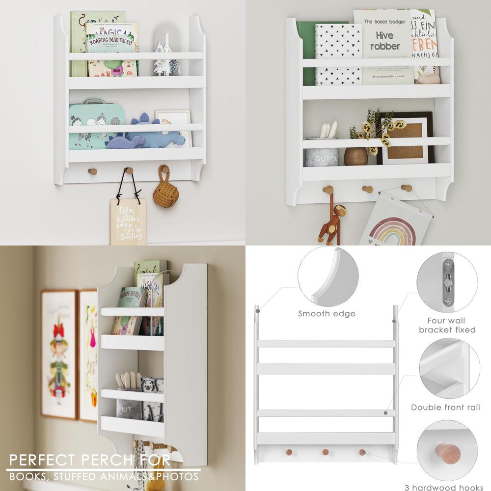 Baby Nursery Hooks - loating Nursery Book Shelves with Hooks,