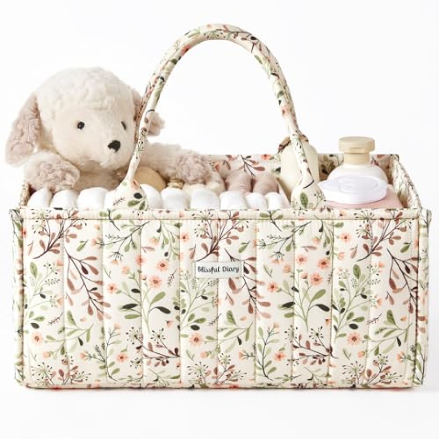 Baby Nursery Must Haves - Floral Diaper Caddy Organizer, Stylish Nursery