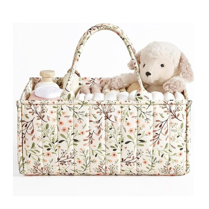 Baby Nursery Must Haves - WOTT-Stylish Floral Diaper Caddy Organizer, Nursery