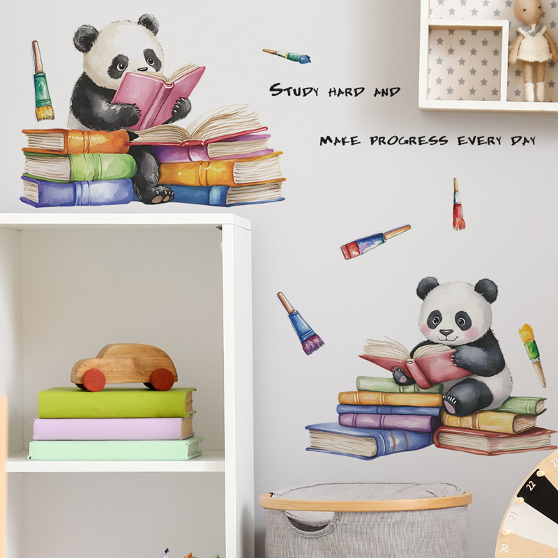 Baby Nursery Murals - Study Read Cute Baby Panda 3D