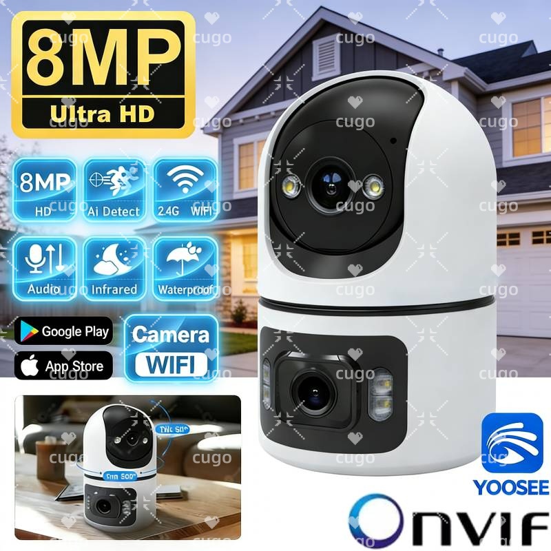 Baby Monitor Split Screen - 8MP WiFi IP Camera Dual Lens