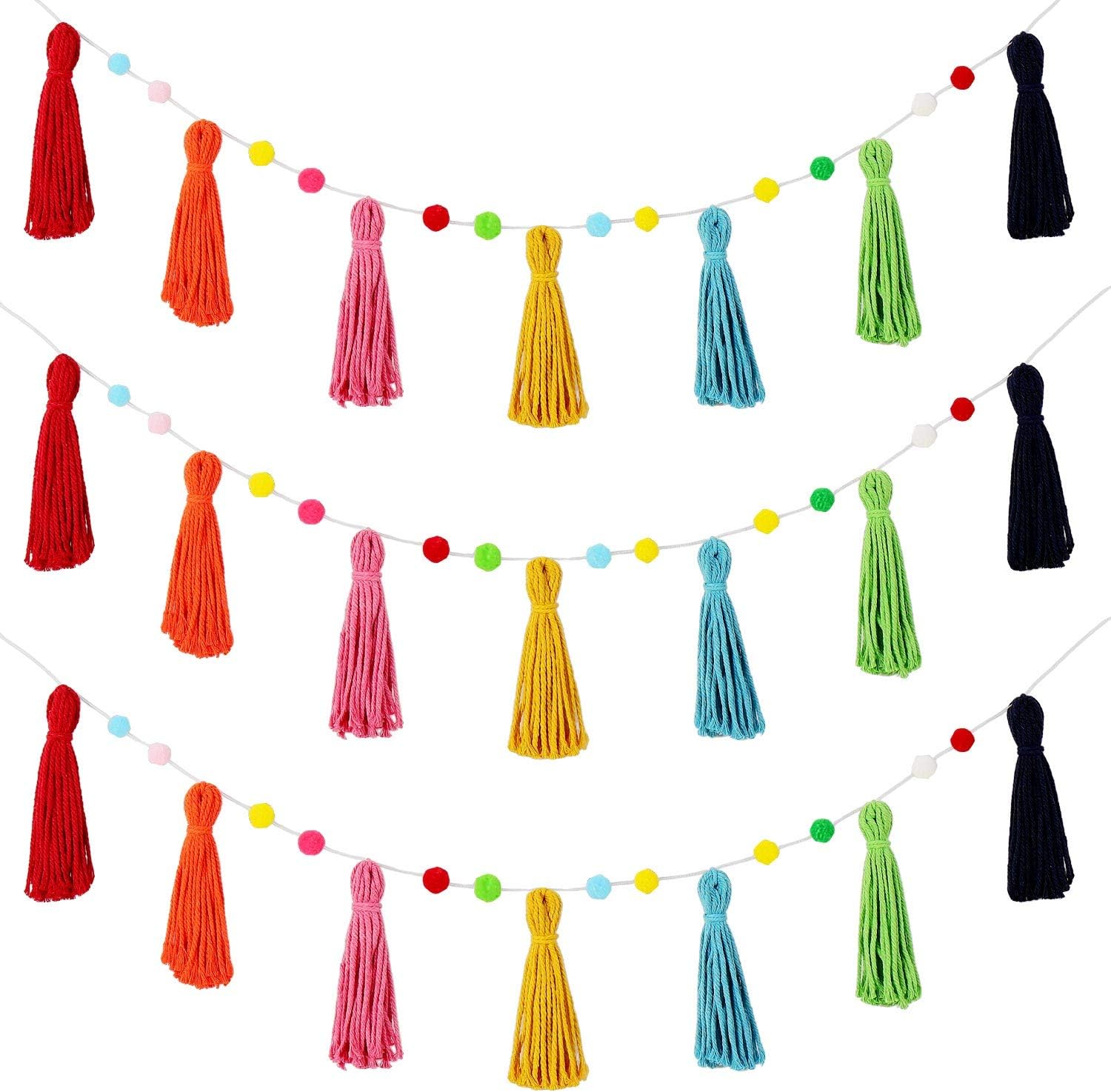 Baby Nursery Fabric - 3 Pcs Colorful Rainbow Boho Tassel