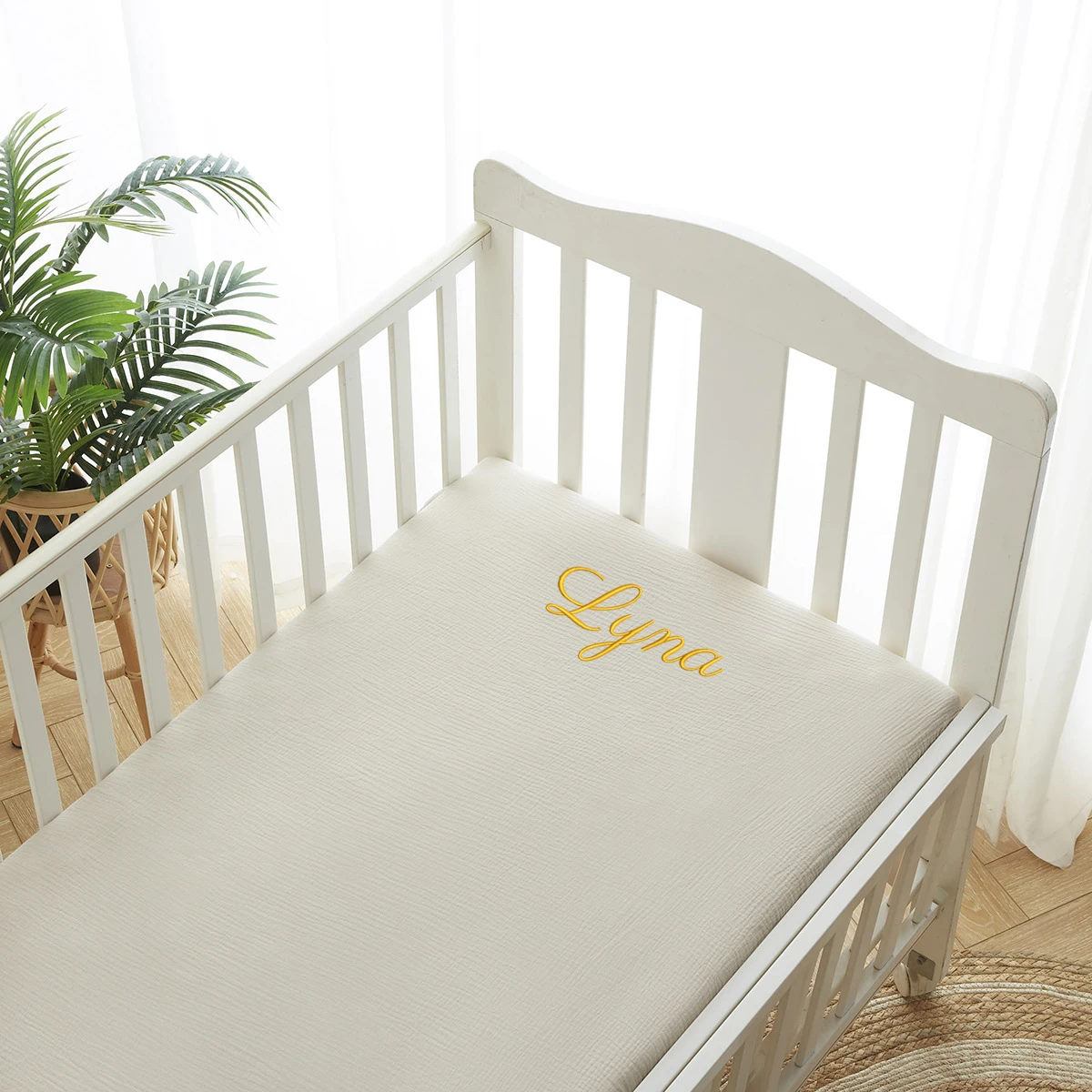 Baby Nursery Sale - Personalized Name Embroidered Muslin Crib Sheets