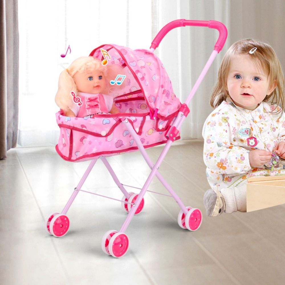 Baby Nursery Dolls - Trendy Plastic + Metal Dolls Pram