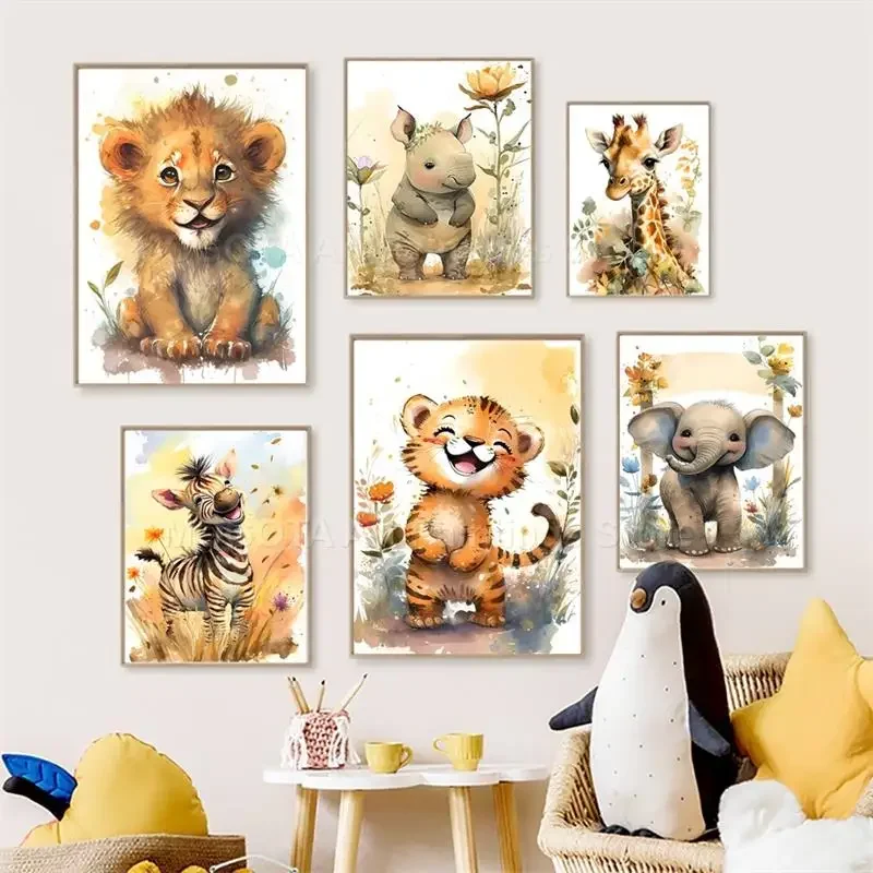 Baby Nursery Fabric - Watercolor Lion Giraffe Tiger Elephant Zebra