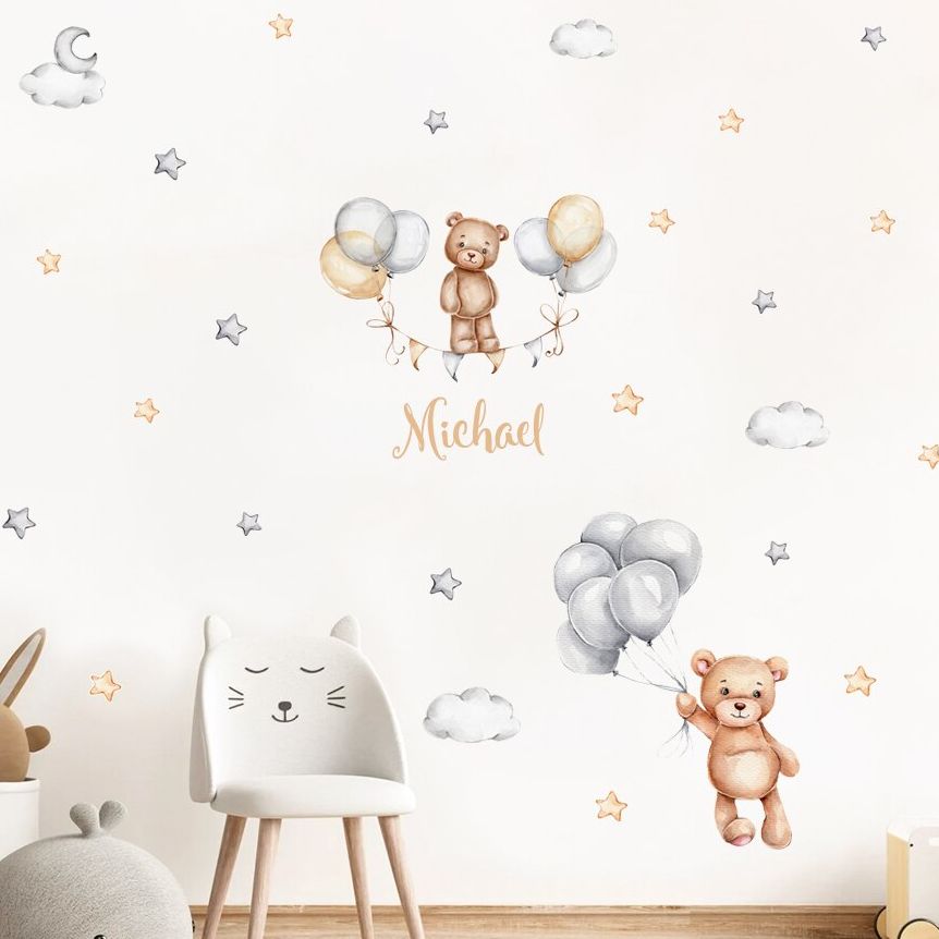 Baby Nursery Murals - Tùy Chỉnh Tên Bé Gấu Bóng