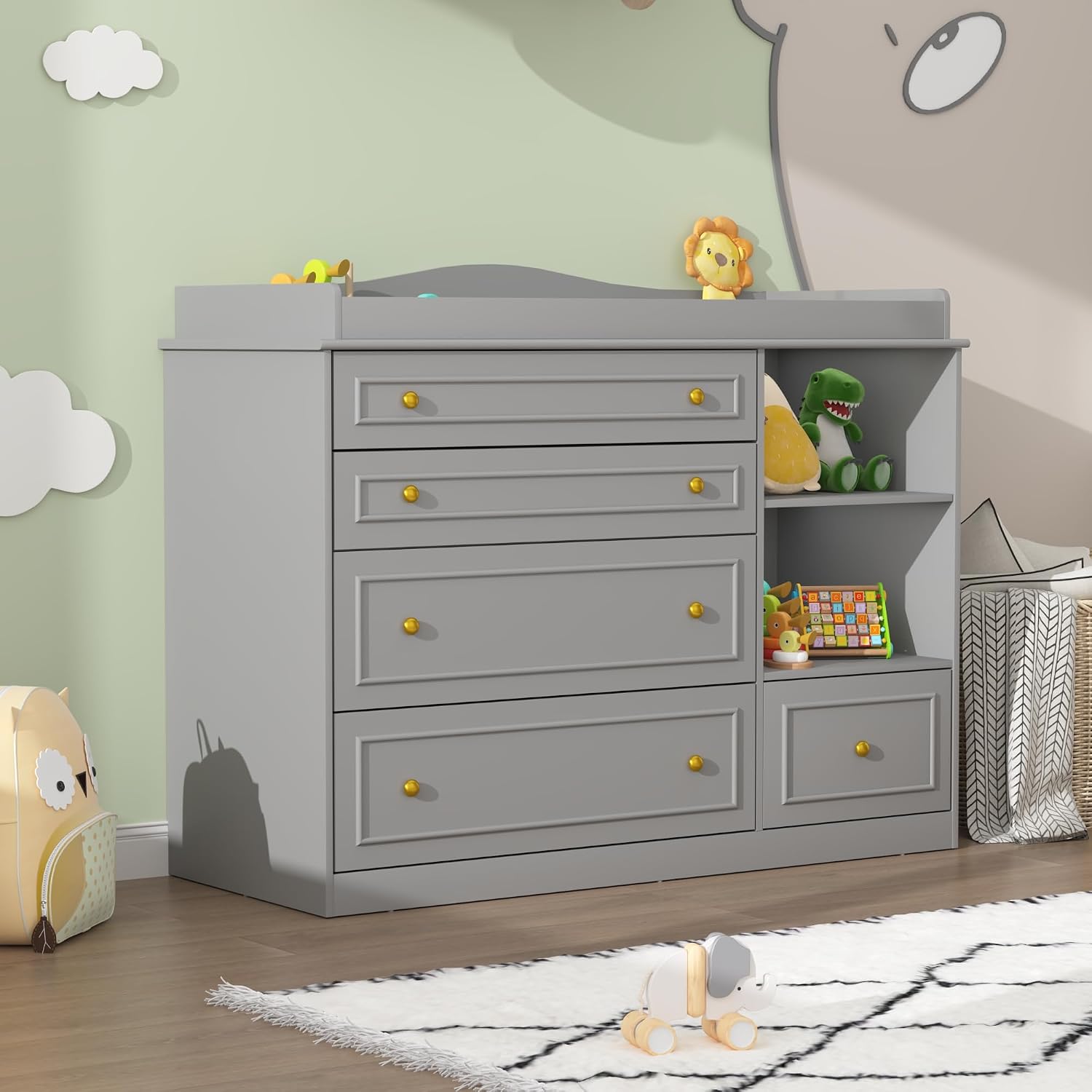 Baby Nursery Dresser - St.Mandyu Grey Changing Table Dresser, Baby