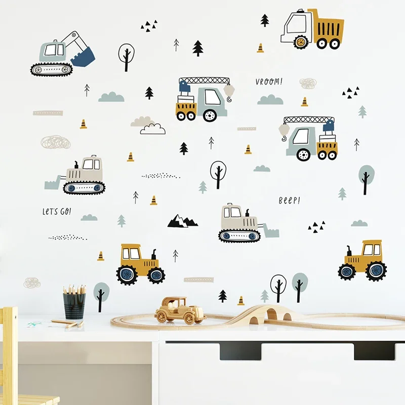 Baby Nursery Wallpaper - Hand Drawn Cute Cars Cargo Truck