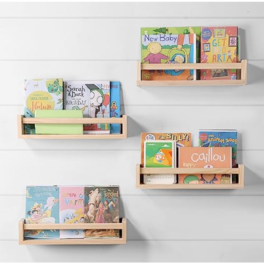 Baby Nursery Bookshelf - Nursery Room Shelves Set of 4,