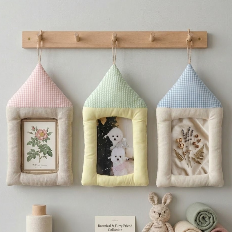 Baby Nursery Keepsake - Fabric Photo Frame Minimalist Linen Hanging