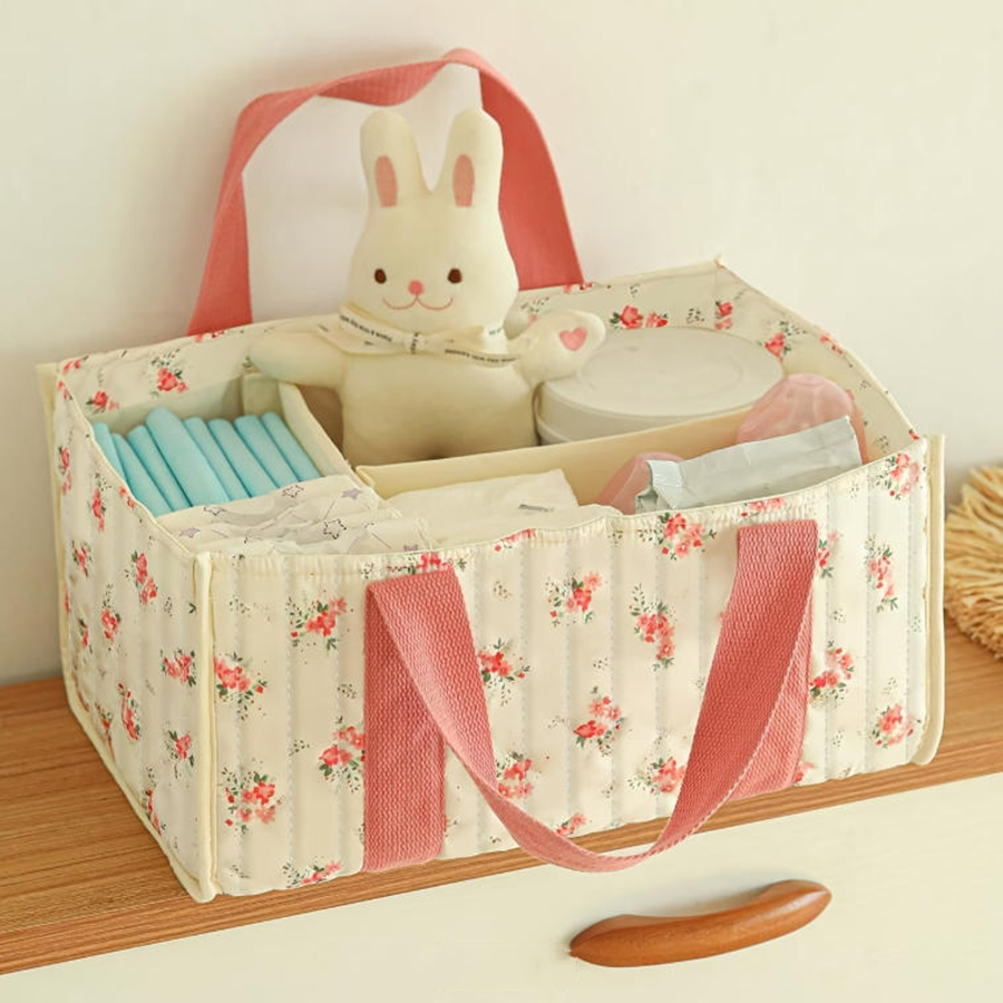Baby Bag Nursery - Floral Diaper Caddy Organizer, Portable Nursery