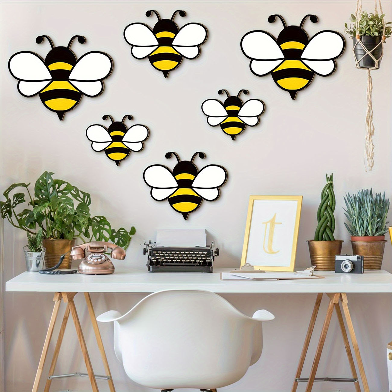 Baby Nursery Wallpaper - 6Pcs Cute Bee Wooden Wall Stickers,