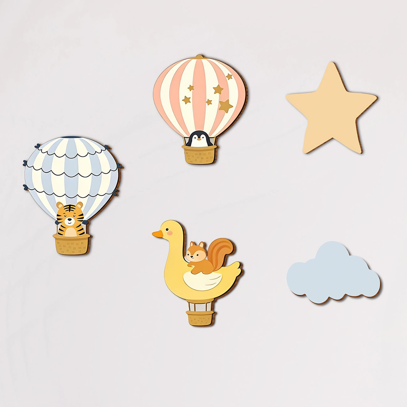 Baby Nursery Wallpaper - 5Pcs Animal Hot Air Balloon Wooden