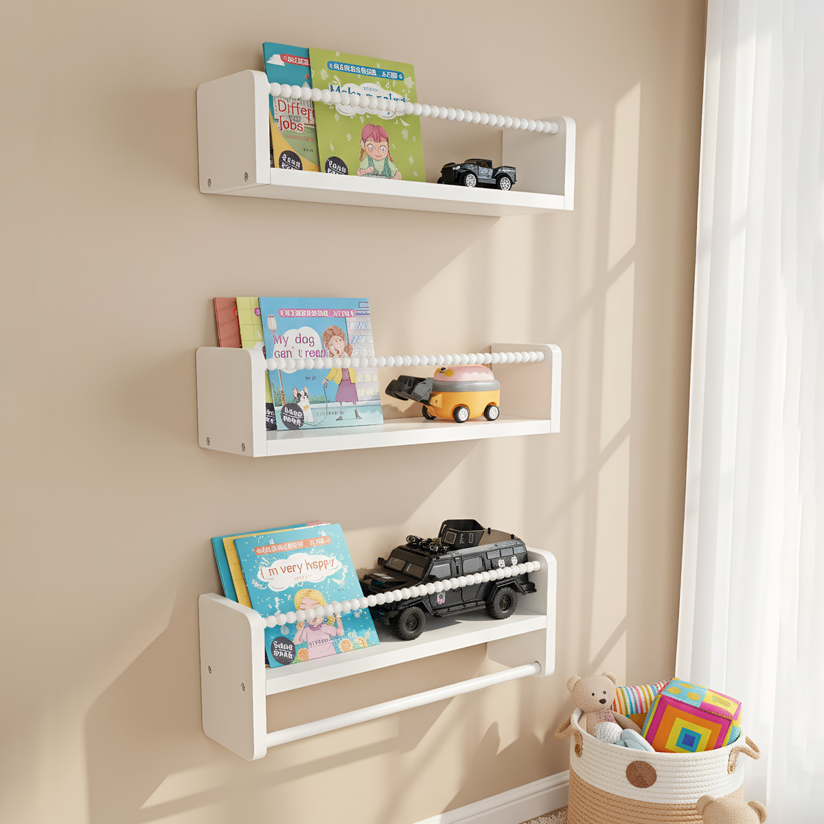 Baby Nursery Bookshelf - Wood Nursery Book Shelves, 15.7 Inch