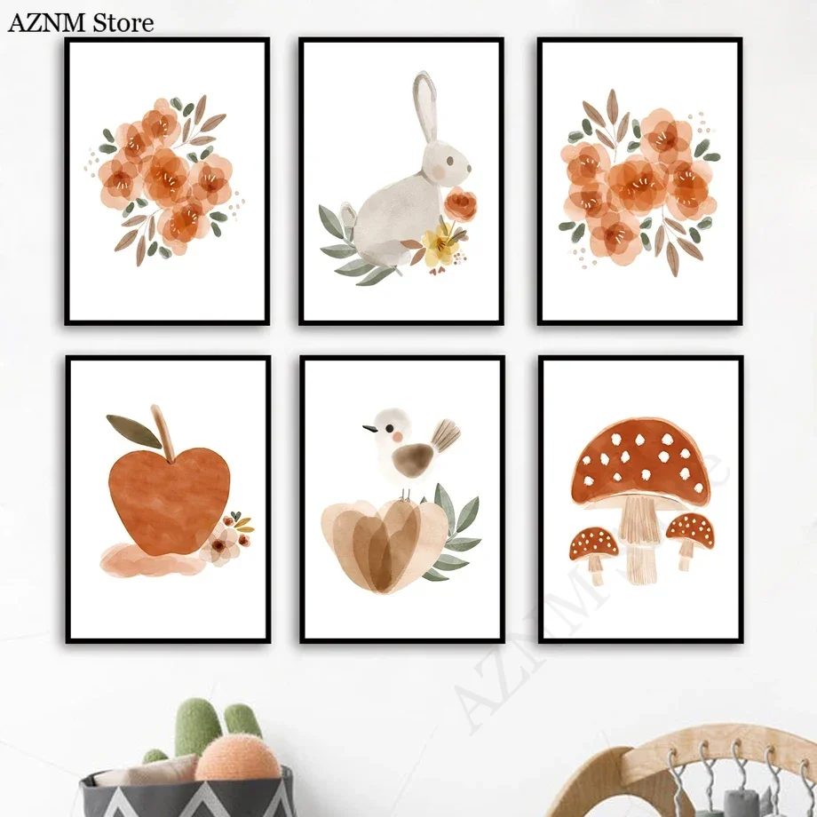 Watercolor Flower Rabbit Bird  - đánh giá và giá Baby Nursery Murals
