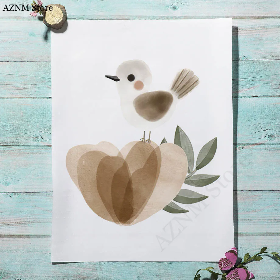 Watercolor Flower Rabbit Bird  - đánh giá và giá Baby Nursery Murals