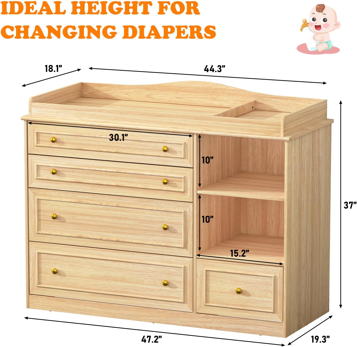 St.Mandyu Wood Changing Table  - đánh giá và giá Baby Nursery Dresser