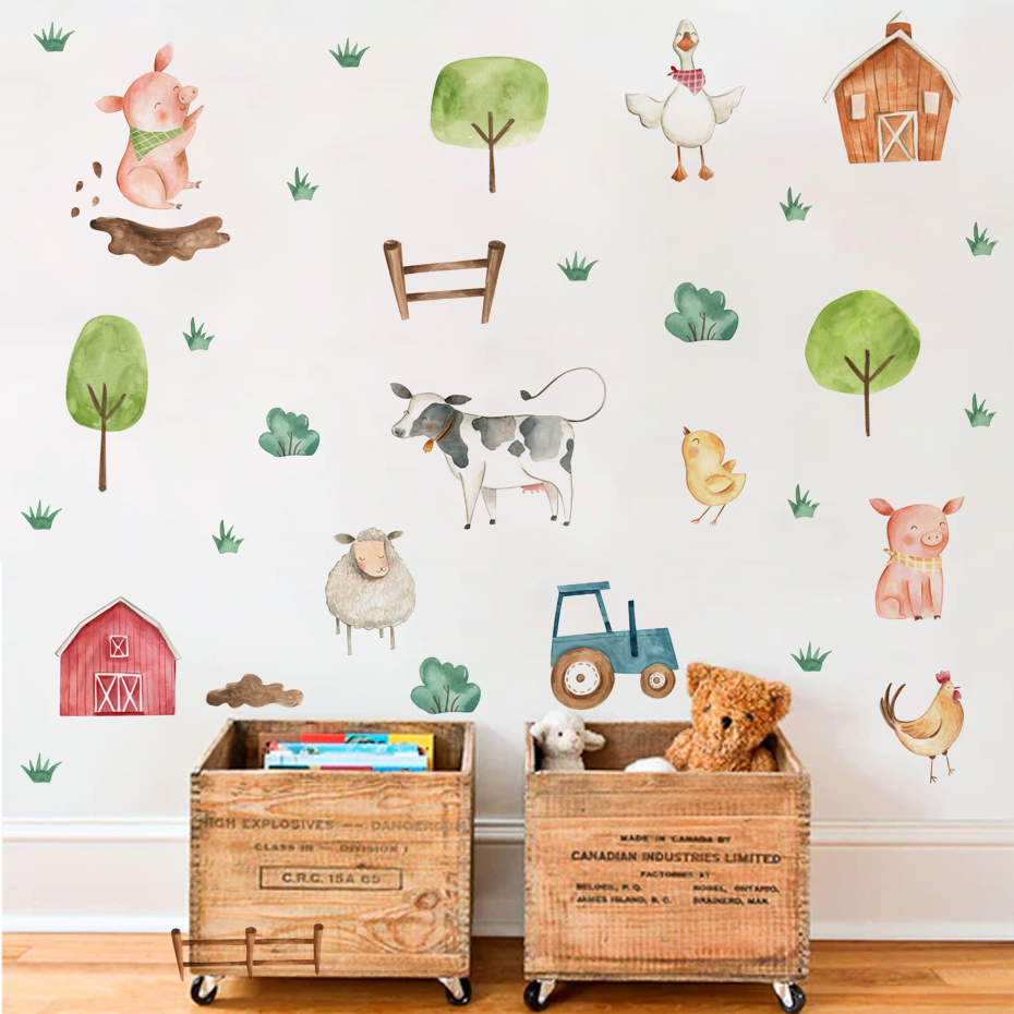 Boho Watercolor Cute Farm Anim - đánh giá và giá Baby Nursery Murals