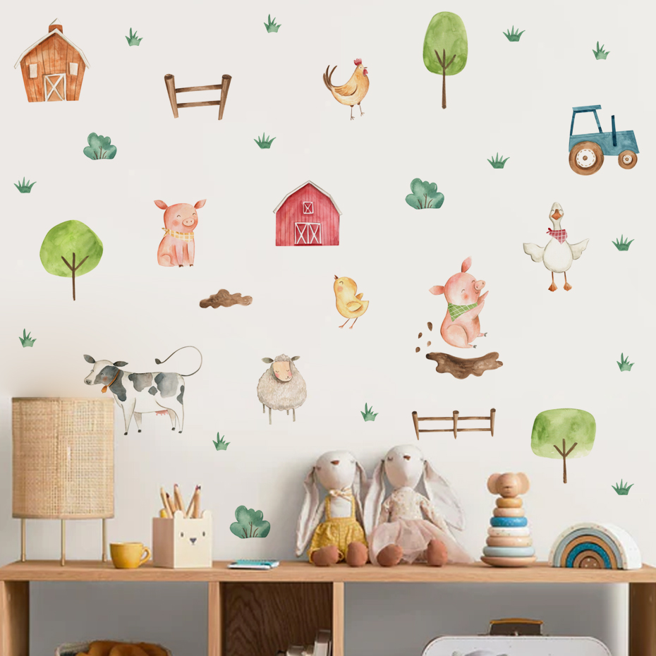 Boho Watercolor Cute Farm Anim - đánh giá và giá Baby Nursery Murals