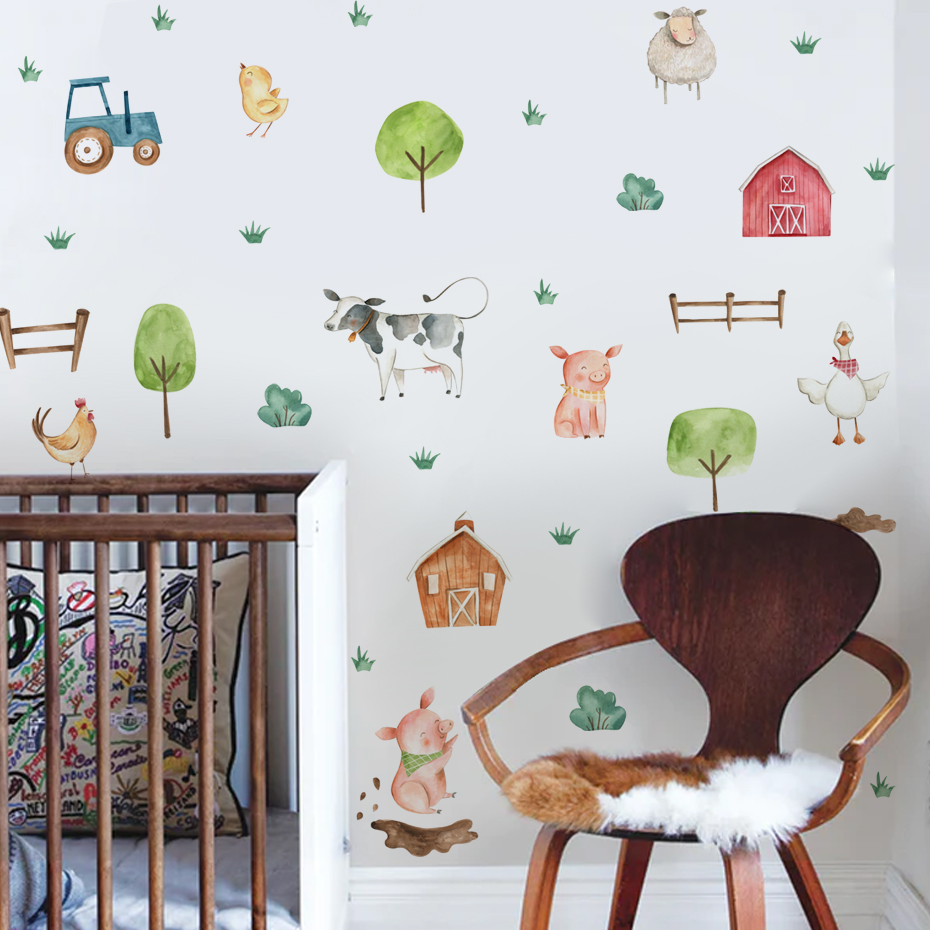 Boho Watercolor Cute Farm Anim - đánh giá và giá Baby Nursery Murals