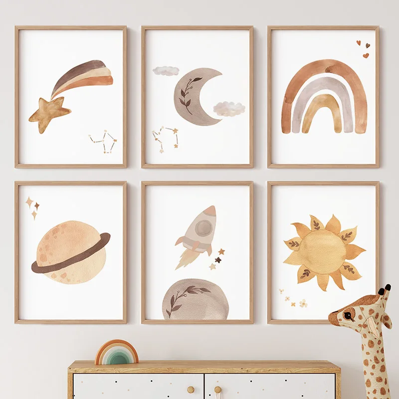 Watercolor Rainbow Sun Moon Ro - đánh giá và giá Baby Nursery Murals