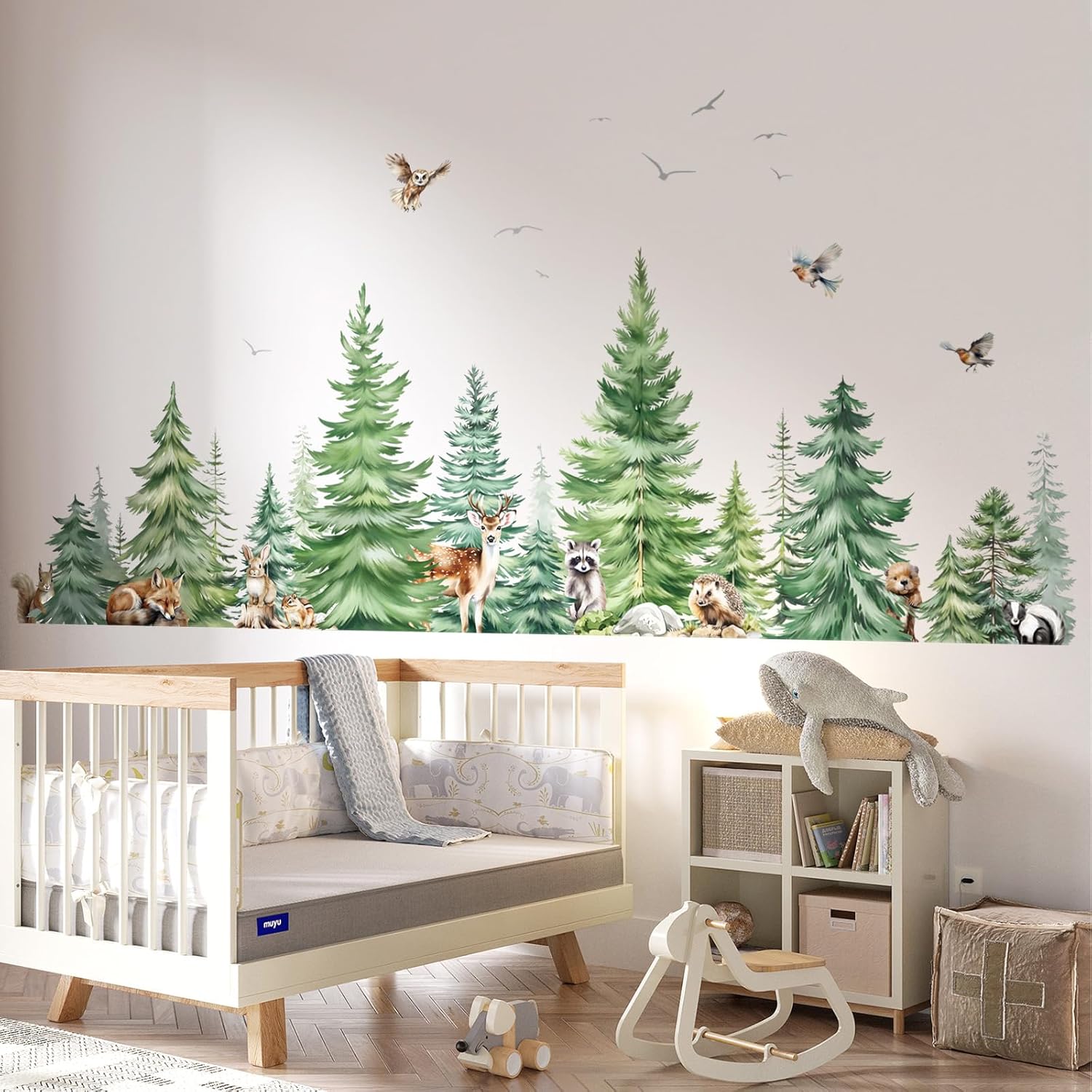 Large Watercolor Pine Tree Ani - đánh giá và giá Baby Nursery Wallpaper