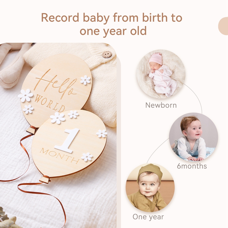 2Pcs Baby Wooden Balloon Miles - đánh giá và giá Milestone Card Set