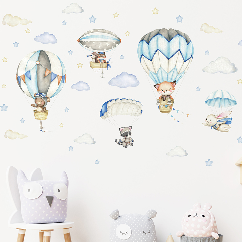 Cartoon Cute Animals Hot Air B - đánh giá và giá Baby Nursery Wallpaper