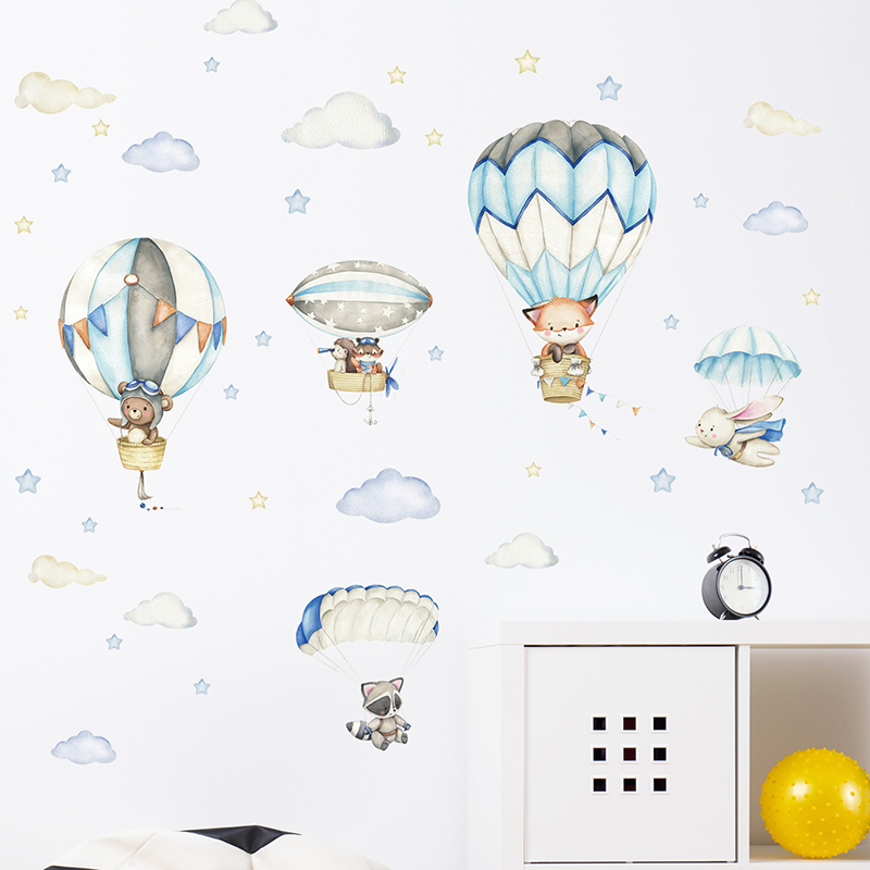 Cartoon Cute Animals Hot Air B - đánh giá và giá Baby Nursery Wallpaper