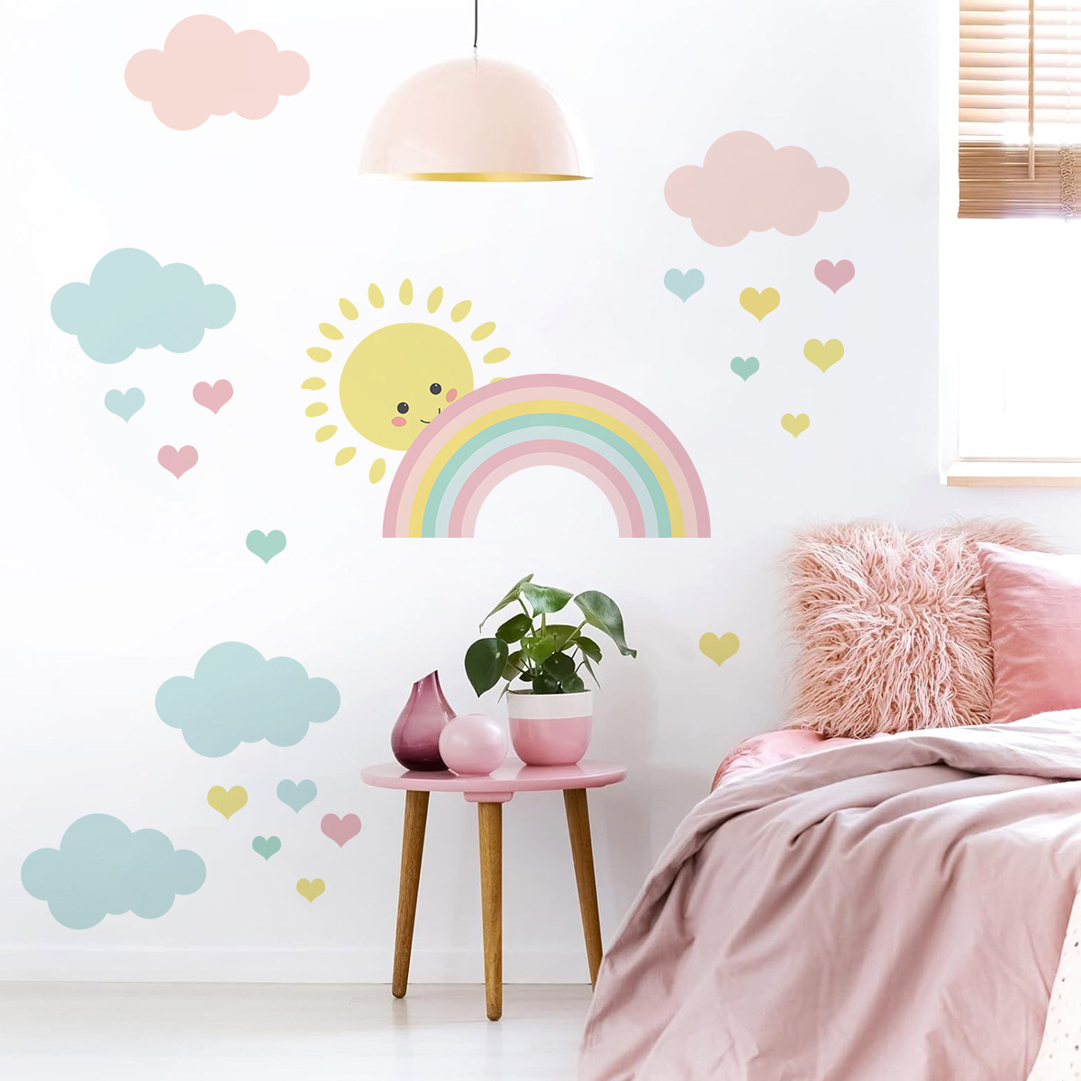 Cartoon Sun Rainbow Clouds Wal - đánh giá và giá Baby Nursery Murals