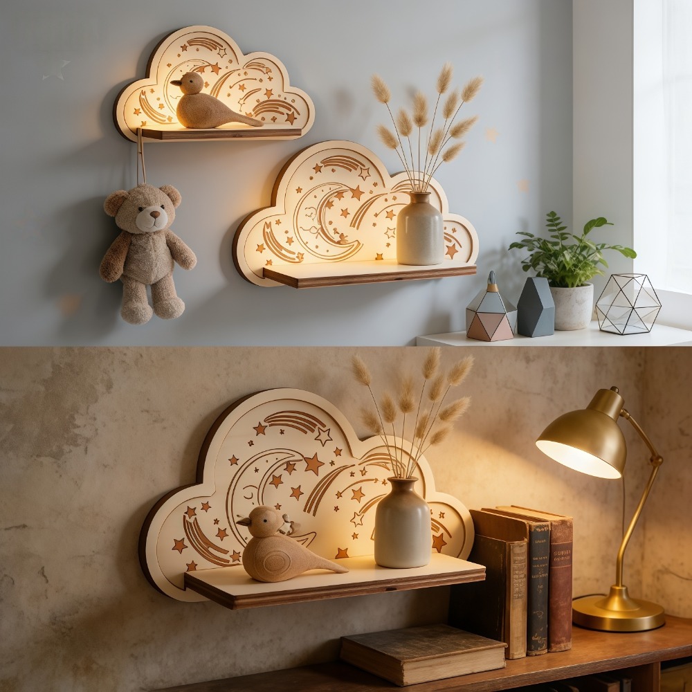 Wooden Cloud Wall Shelf Star M - đánh giá và giá Baby Nursery Hooks