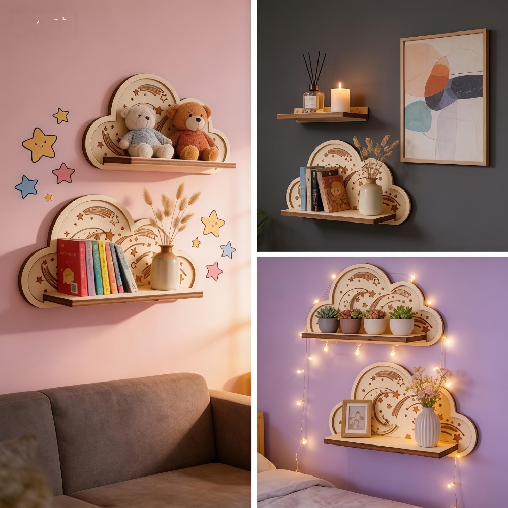 Wooden Cloud Wall Shelf Star M - đánh giá và giá Baby Nursery Hooks