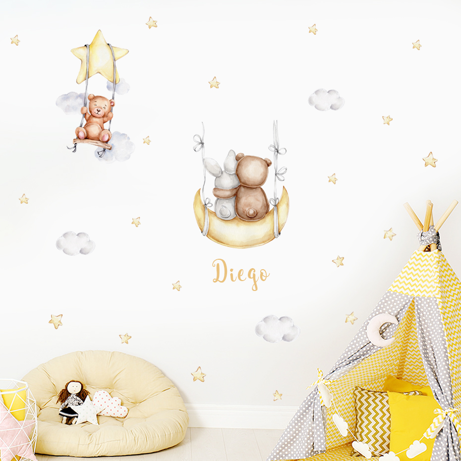 Tùy Chỉnh Tên Bé Gấu Bóng Cờ N - đánh giá và giá Baby Nursery Murals