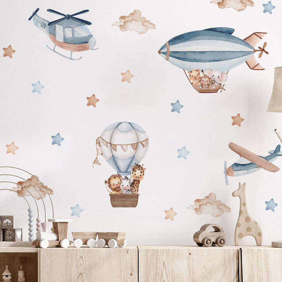Watercolor Animals Hot Air Bal - đánh giá và giá Baby Nursery Wallpaper