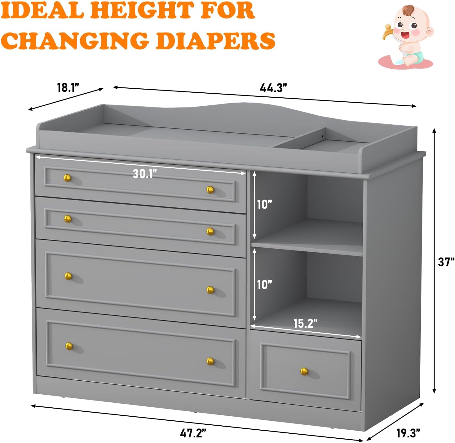 St.Mandyu Grey Changing Table  - đánh giá và giá Baby Nursery Dresser