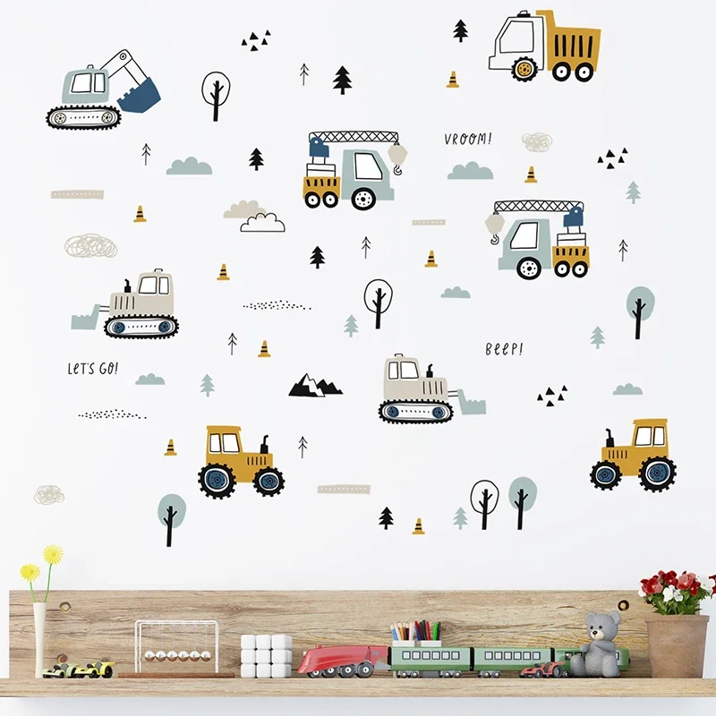 Hand Drawn Cute Cars Cargo Tru - đánh giá và giá Baby Nursery Wallpaper