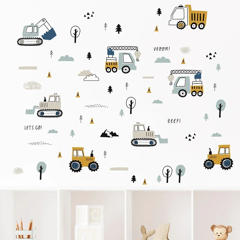 Hand Drawn Cute Cars Cargo Tru - đánh giá và giá Baby Nursery Wallpaper