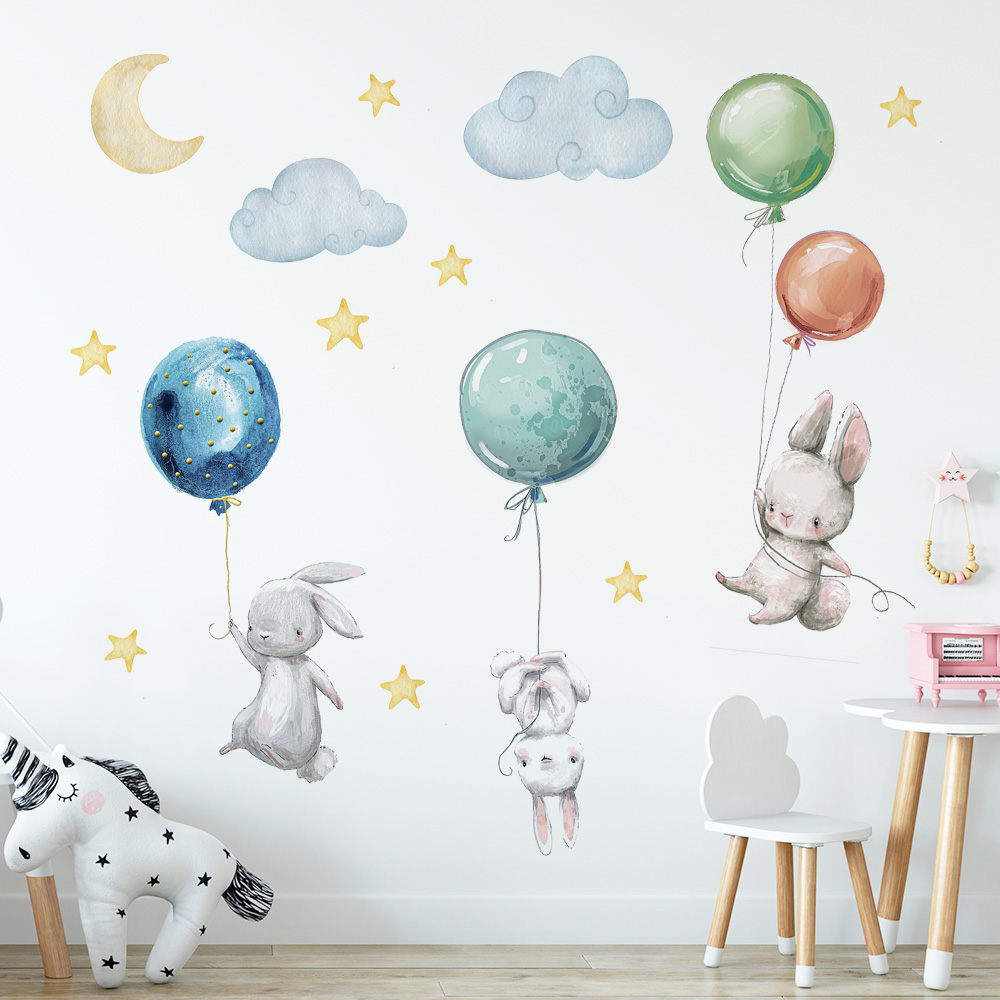 Cute Lovely Flying Rabbits Wal - đánh giá và giá Baby Nursery Murals