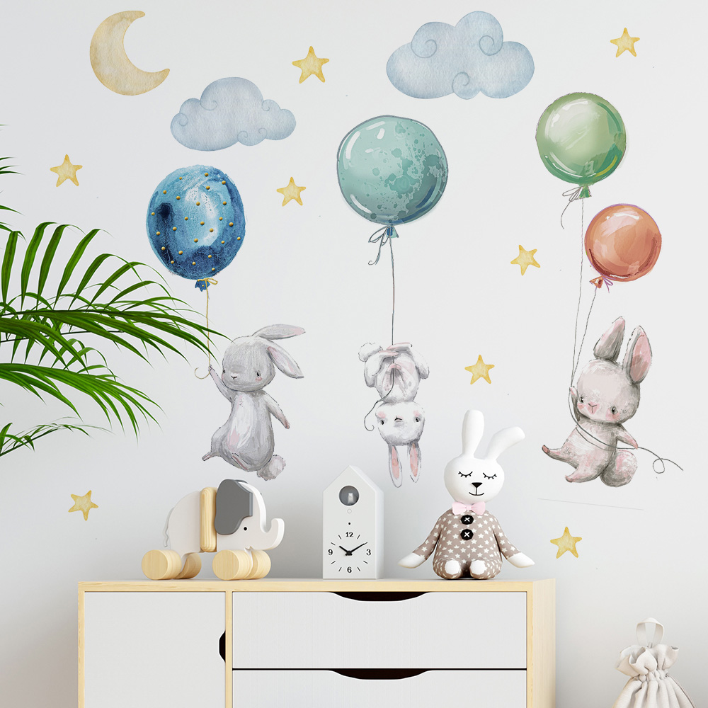 Cute Lovely Flying Rabbits Wal - đánh giá và giá Baby Nursery Murals