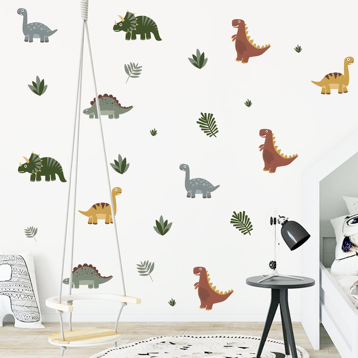 Cartoon Cute Dinosaur Leaf Ani - đánh giá và giá Baby Nursery Wallpaper