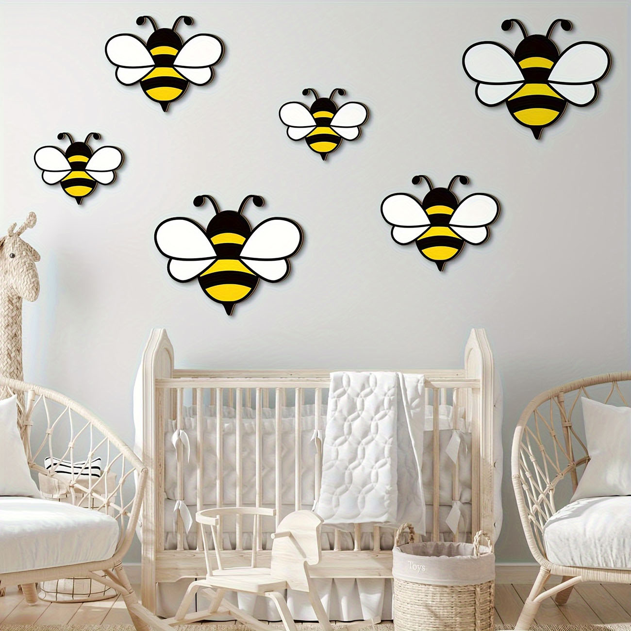 6Pcs Cute Bee Wooden Wall Stic - đánh giá và giá Baby Nursery Wallpaper