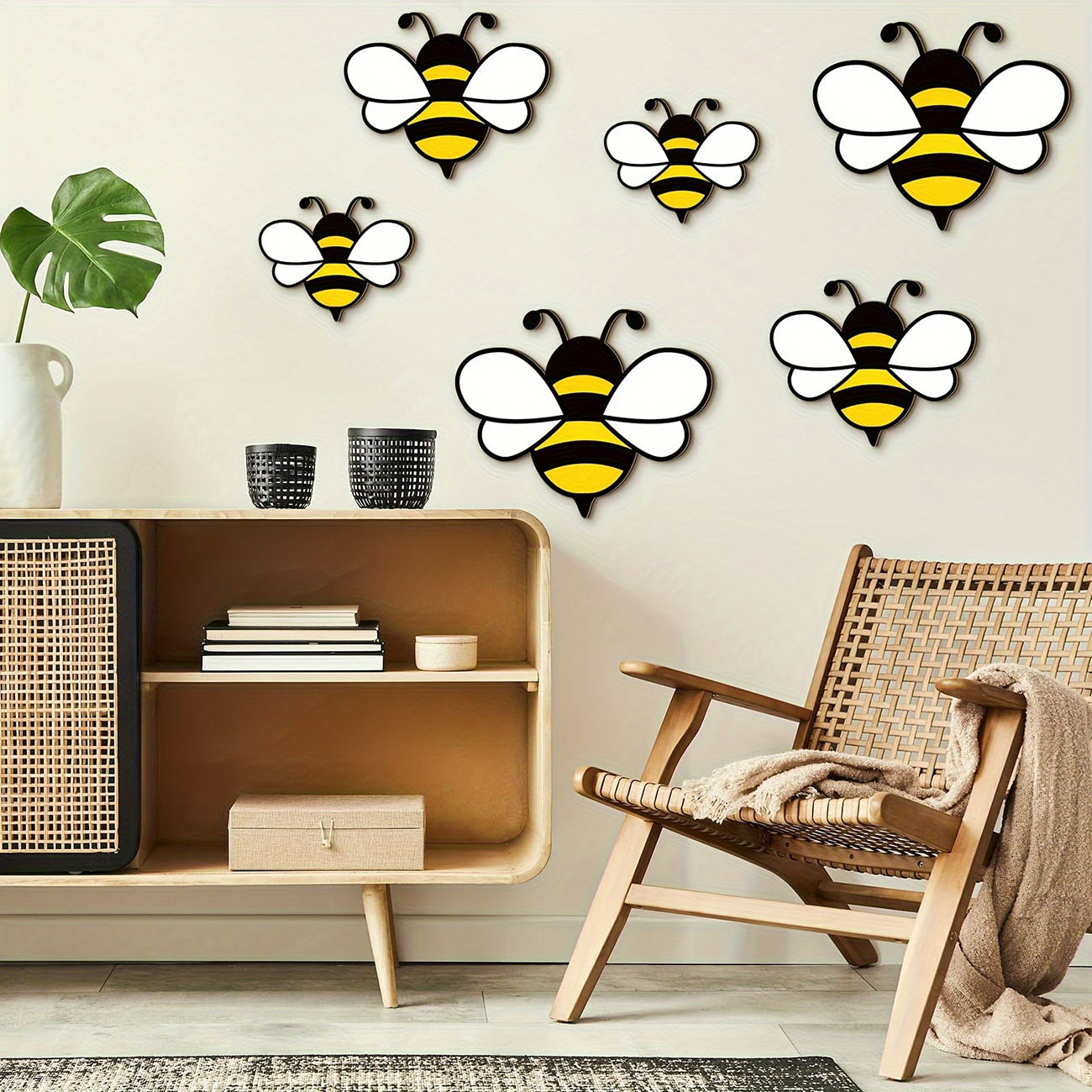 6Pcs Cute Bee Wooden Wall Stic - đánh giá và giá Baby Nursery Wallpaper