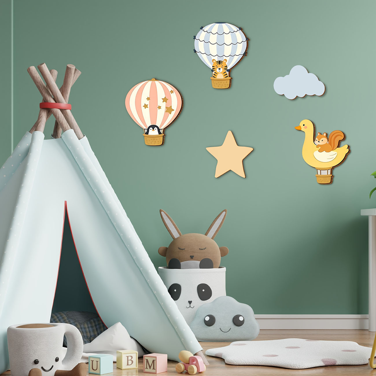 5Pcs Animal Hot Air Balloon Wo - đánh giá và giá Baby Nursery Wallpaper